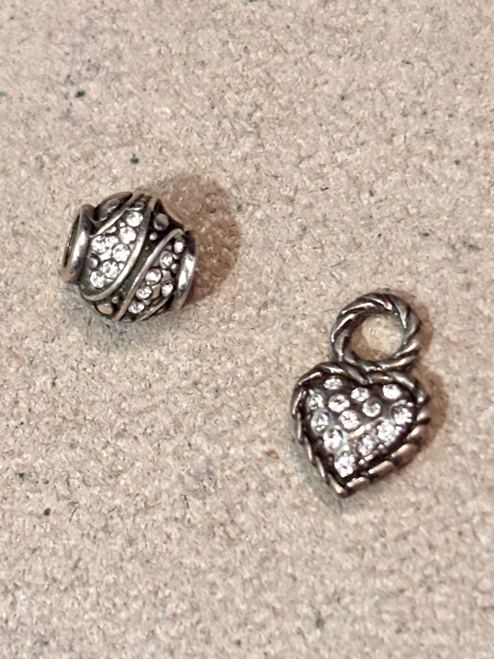 Two Brighton Silver & crystal minis Heart charm Cosmic bead For MINI holder ONLY